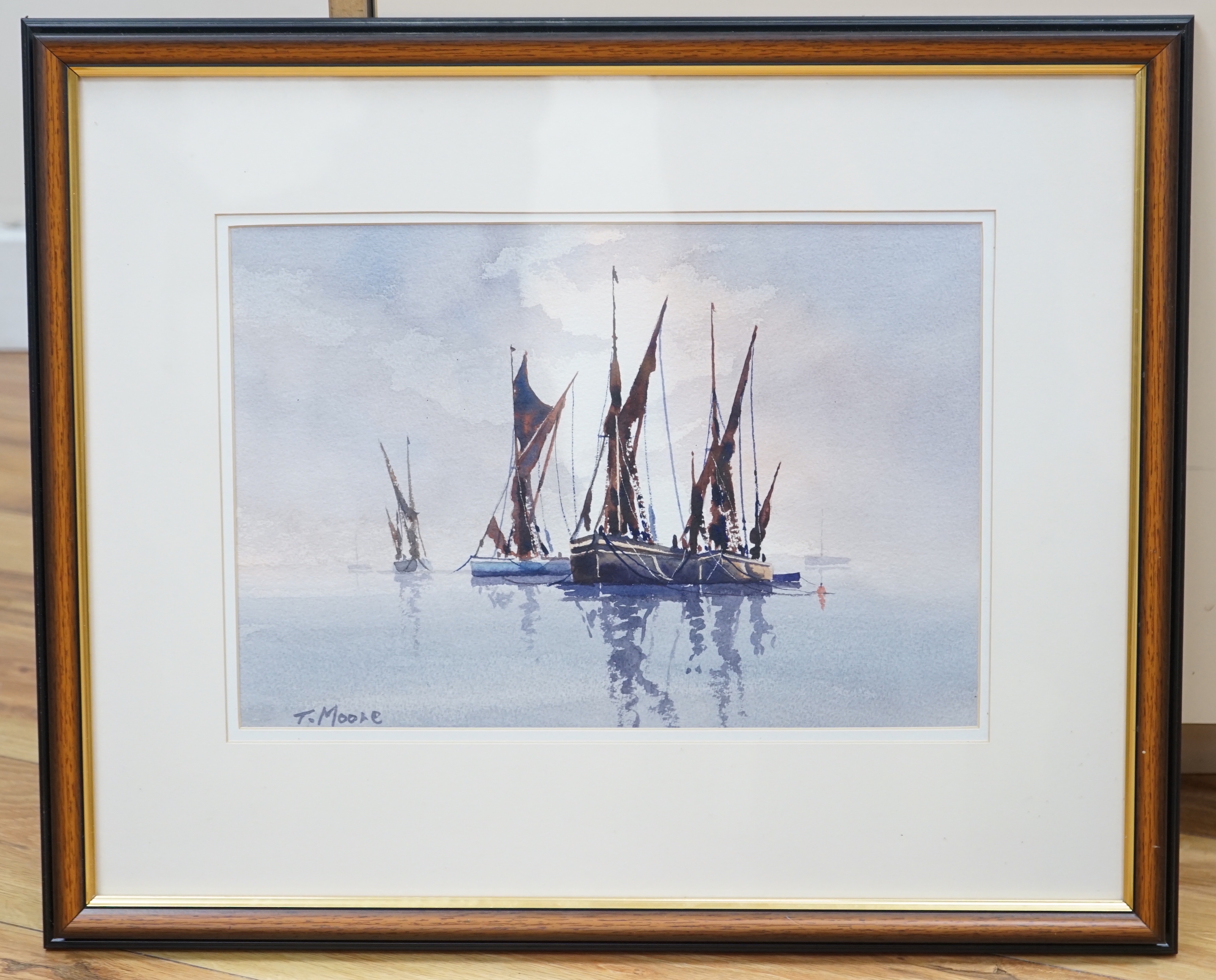 Thomas Moore, two watercolours, Boats on water, signed, largest 35 x 24cm